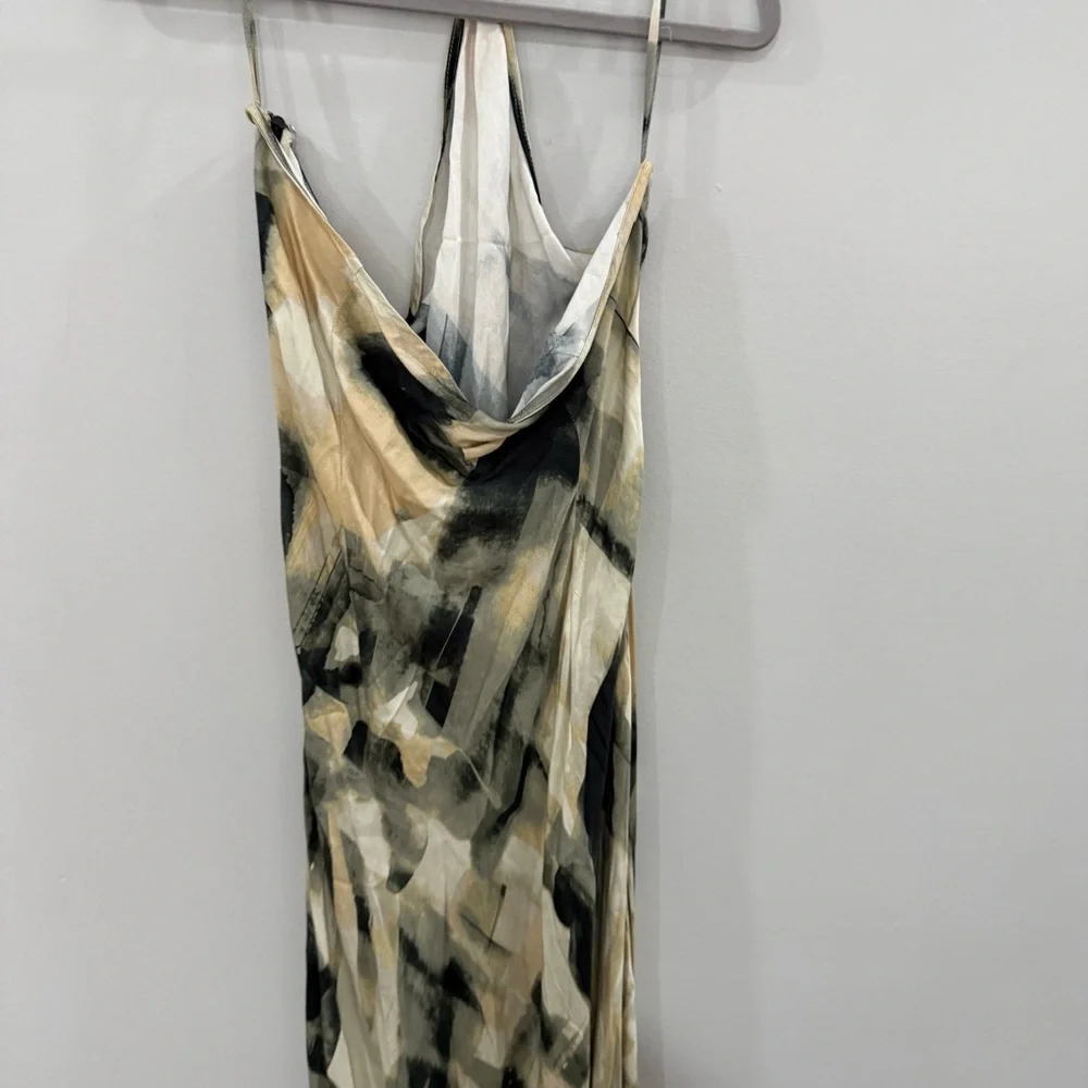 NWT Anthropologie Let Me Be Dress Halter Abstract Maxi in Black White